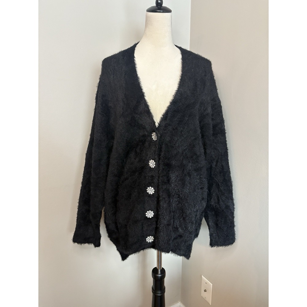 Philosophy Lorenzo Serafini Black Knit Cardigan Sweater Jewel Buttons 38, US 2 S